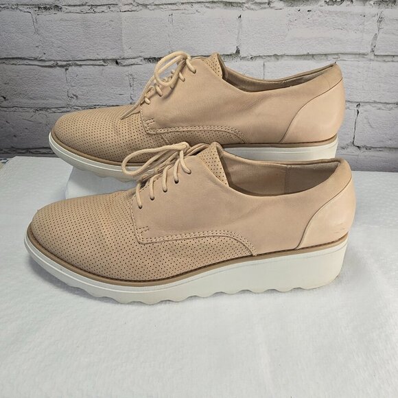 WOMENS CLARKS SHARON CRYSTAL LACE UP OXFORD SUEDE AND LEATHER WEDGE BOTTOM SIZE - Picture 7 of 7